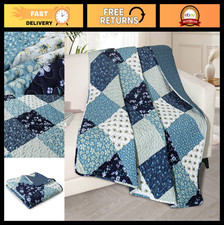 50x60" Quilted Throw Blanket - Reversible Microfiber Boho Patchwork Lap Quilt, L