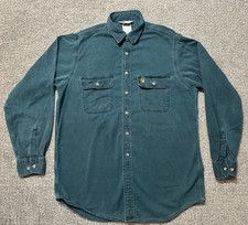 Vintage 90s Carhartt Faded Green Button Front Long Sleeve Work Shirt Mens M USA