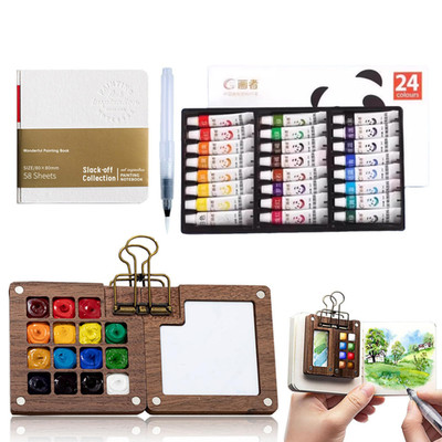 Mini Watercolor Paint Set Pocket Travel Paint kit with Paint, Brush, Sketchbook