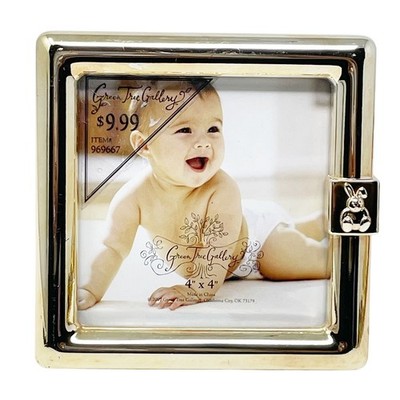 Green Tree Gallery Gold Tone Brass 4x4 Photo Frame Baby Nursery Easel Glass EUC
