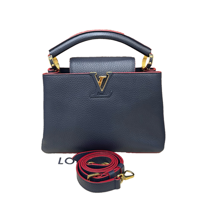 Authentic Louis Vuitton Capucines BB Bag in Navy Blue Leather Gold