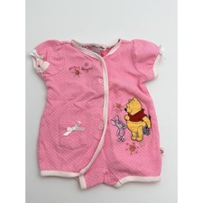 Vintage Y2K Disney Baby Pooh Piglet Pink Polka Dot Romper Newborn