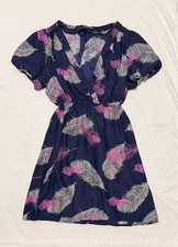 Addison Heart 100% Silk Blue Floral Print Dress, Size XS