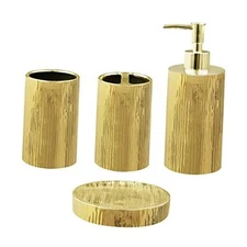 Bathroom Accessories Set, Toothbrush Holder, Soap Dispenser, Gold, Ceramic, 4 