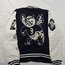 Basketcase Gallery Leather Varsity Jacket Mens S Navy Bee Man