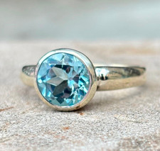 Natural Blue Topaz Ring 925 Silver Handmade Birthstone Jewelry