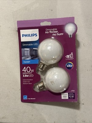 2-Pack Philips G25 Medium Dimmable LED Decorative Light Bulbs