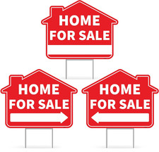 3PC Home for Sale Sign with Stakes, 17 Inches by 13 Inches - Double Sided Signs