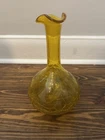 Mid Century Blenko Glass Amber Yellow Crackle Genie Bottle #37 Decanter