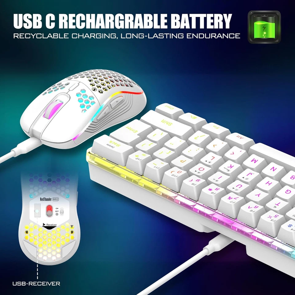 60% Wireless Gaming Keyboard and Mouse Combo, 2500Mah Rechargeable Battery, Ultr - Image 4 of 4