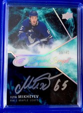 2019-20 UD ICE ILYA MIKHEYEV ROOKIE RC SUPERB SCRIPT AUTO ACETATE /49 Leafs