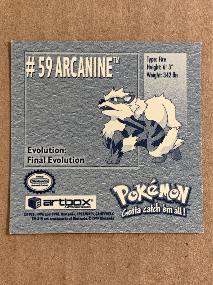Pokemon 1999 Artbox Series 1 Stickers Arcanine 59. | eBay