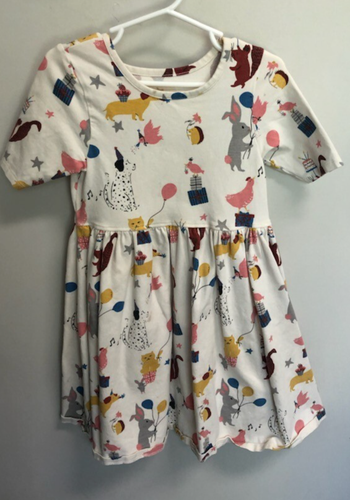 Pink Chicken Multicolor Birthday Buddies Steph Dress Organic Short Sleeve SZ 6y