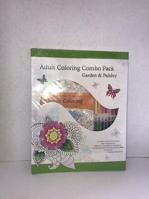 Adult Coloring Combo Set Garden & Paisley NIB with Premium Colored Pencil Set