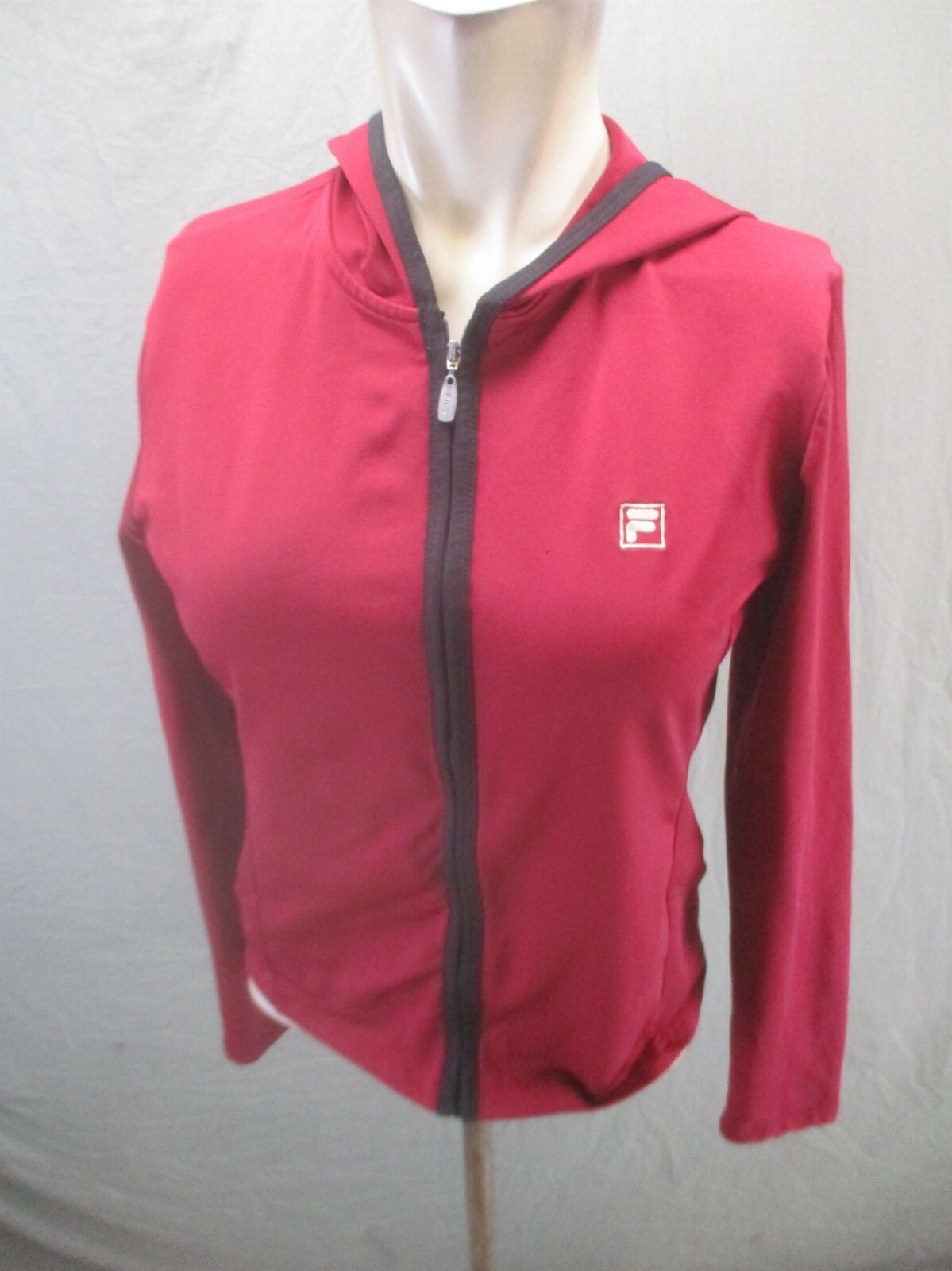 Giacca FILA taglia M donna rossa full zip cappuccio aderente corsa allenamento pista 398