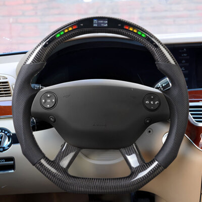 LED Carbon Fiber Flat Sport Steering Wheel For 08-11 Mercedes-Benz S Class CL
