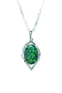 Authentic Genuine Australian Triplet Opal Necklace White Gold Plated on Sterling Silver