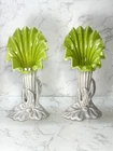 Vintage Royal Haeger 2 Art Deco Lily Trumpet Vases Silver Spray& Chartreuse