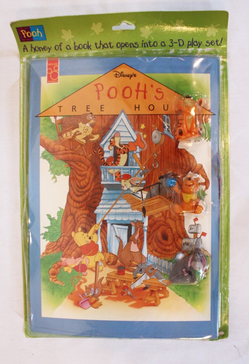 RARE! 1996 DISNEY POOH'S TREEHOUSE SET 3D POP-UP BOOK & 3 FIGURES
