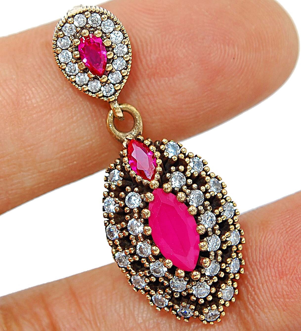 925 Silver Ottoman Style 5CT Ruby Topaz Pendant TC5  