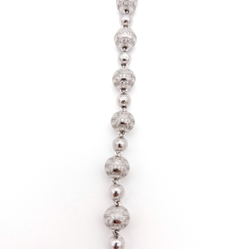 925 Silver Ball Link Chain 31.5” 9.5mm 90.6g CZ 14K White Gold Plated - Picture 6 of 24