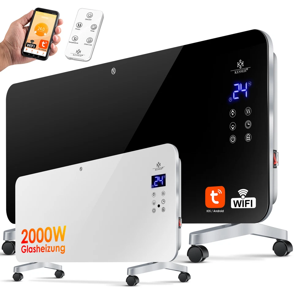 KESSER® Elektroheizung Glasheizung Konvektor Glaskonvektor Heizung Heizkörper