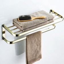 Luxury Gold Brass Wall Mounted Bathroom Towel Rail Holder Storage Rack Shelf Bar