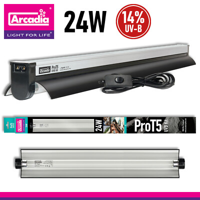 Arcadia Pro T5 UVB Kit 24 Watt Reptile Lamp 14% UV-B