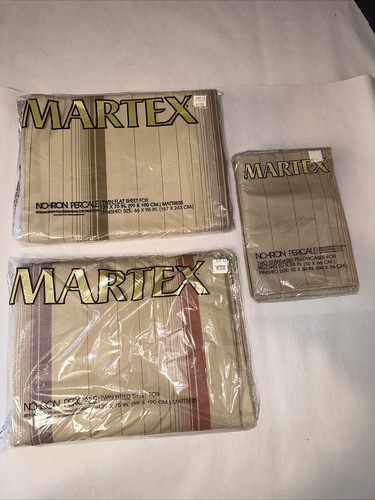 VINTAGE MARTEX TWIN Size Sheet Set & 2 Standard Pillowcases - New Old Stock! - Picture 1 of 9