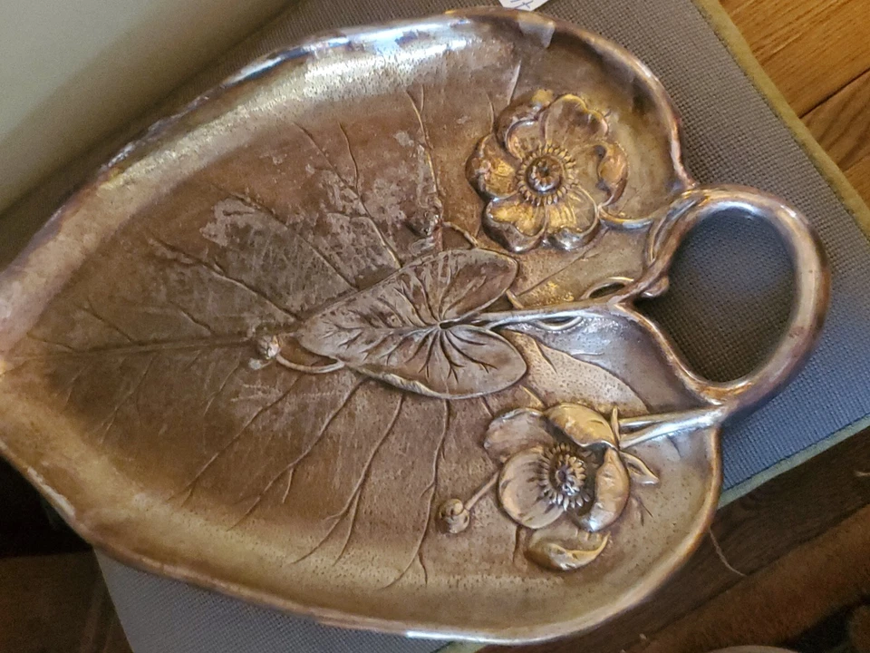 大罕见古董 LILY PAD 服务板托盘 REED & BARTON FINE SP 新艺术运动 — 第 2/4 张图片