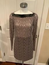 Diane Von Furstenberg Gray Pebble Lace Long Sleeve New Sarita Dress, Size 6