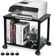 2-Tier Printer Stand Under Desk Rolling Printer Cart with Storage Shelves Black
