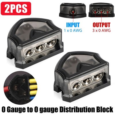 2x 3-Way Distribution Block 0 Gauge in Car Audio Amp Power Ground Distributor US