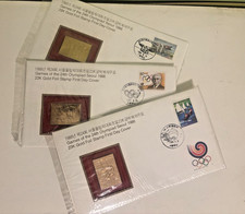 3 enveloppes 1er jour timbre or 23 carats jeux olympiques séoul