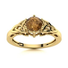 925 Sterling Silver Gold Plated Solitaire 5 MM Round Smoky Quartz Celtic Ring