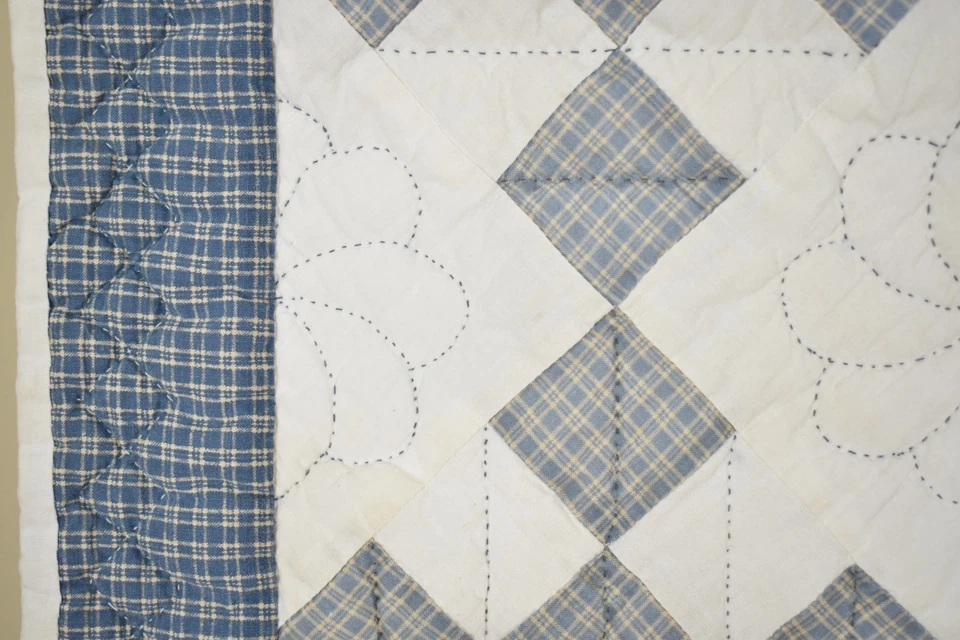 Well Quilted Vintage 40's Blue & White Nine Patch Antique Crib Quilt! - Image 4 of 4