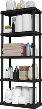 5-Shelf Light Duty Plastic Storage Shelves Medium Modular Shelving Unit Black