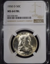 1950-D Franklin Half Dollar "MS64 FBL" *Free S/H After 1st Item*