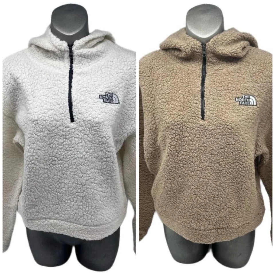 The North Face Women's Sweater Teddy Crop 1/2 Zip Hoodie Fleece Sweatshirt