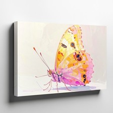 Canvas Wall Art a Light Pastel Butterfly in Warm Tones of Pale Orange and