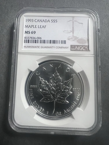 1993 Canada 5 Dollars Silver Maple Leaf MS69 NGC Scale Label