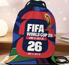 FIFA World Cup 26 Drawstring Gym Bag 30x40cm 15L Polyester Logo Blue/Red