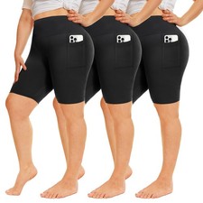3 Pack Plus Size Biker Shorts for Women 8" High Waisted Black Shorts for Yo...