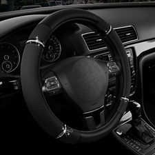 Black Leather Steering Wheel Cover For 14.515 Suvs Trucks Cars 2015-2023