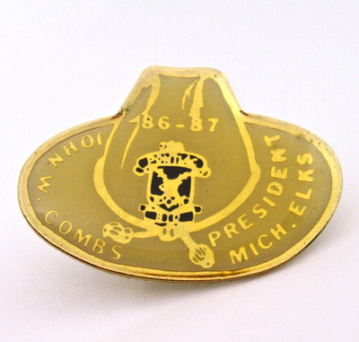 Elks Lodge Lapel Pin Michigan President John W Combs 1986 1987 Vintage