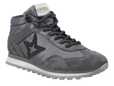Cetti Schnürstiefelette Grau Leder high Sneaker Boot Gummischnürung Einlagen