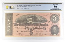 1864 $5 Confederate States Of America T-69 PF-8 CR-562 About Unc 50 PCGS *8146