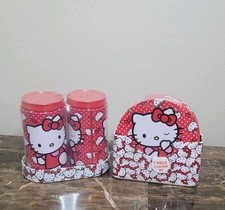 Sanrio Hello Kitty Tin Metal Salt and Pepper Shaker Set & Matching Coasters New