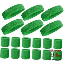 18 Pieces Sweatband Set Headband Wristband Set Sports Sweatbands Set Green