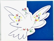 "Peace" FOLD-OUT Dove with Flowers Die Cut Card CHRISTMAS HANUKKAH Picasso MET